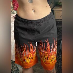 Black Flame Print Shorts